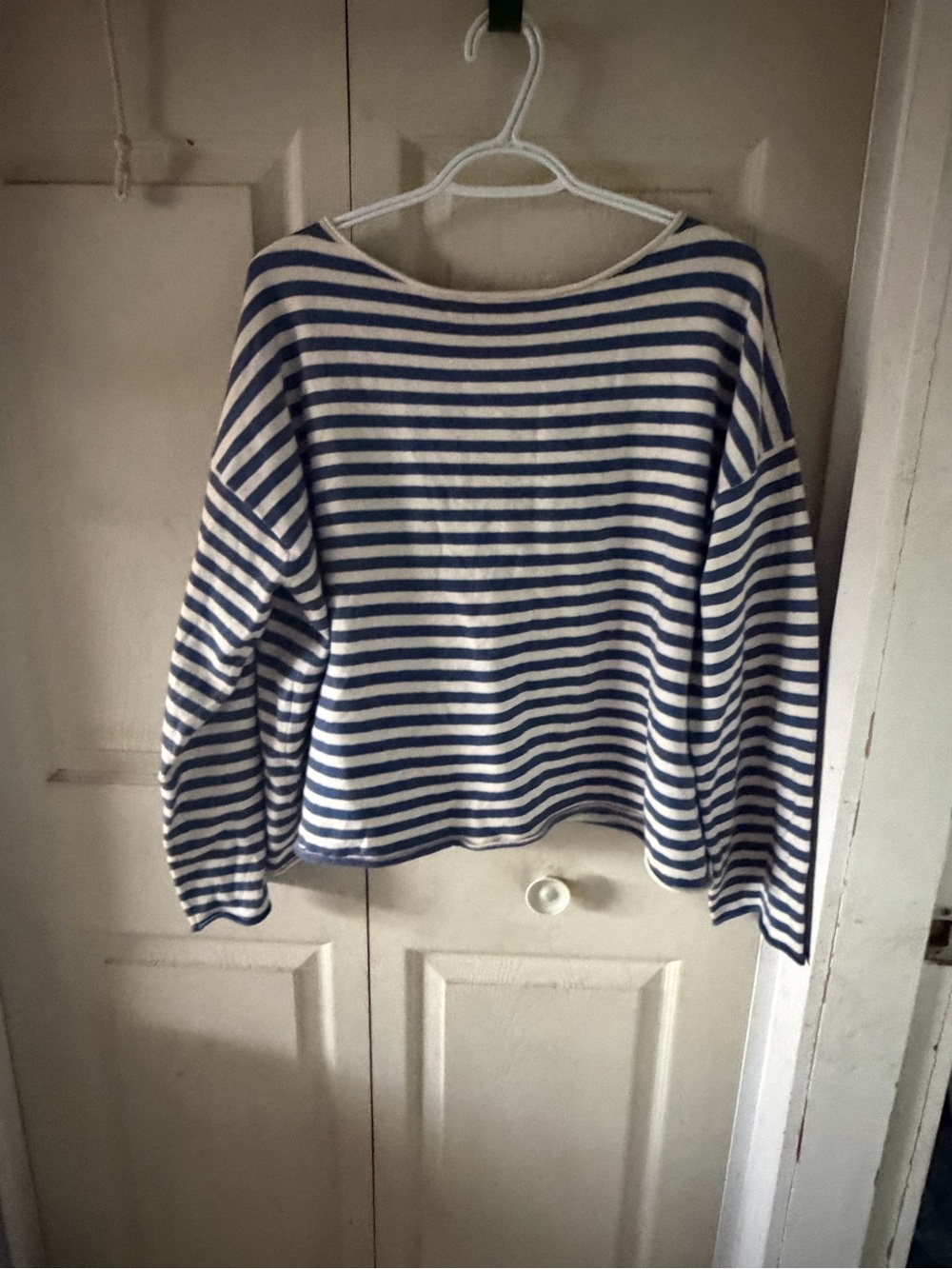Aerie Blue and White Striped Boatneck Sweatshirt
